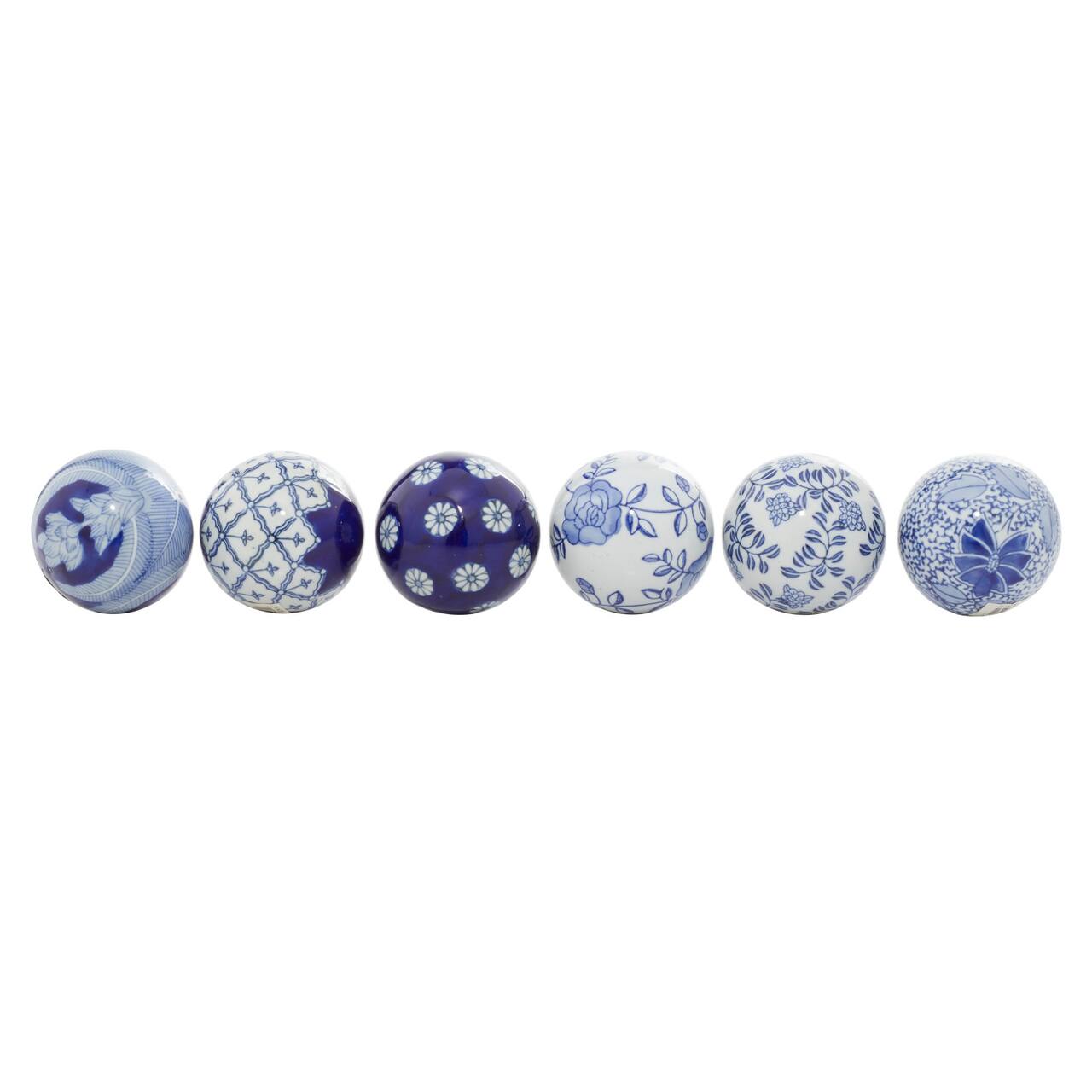 3" Blue & White Patterned Ceramic Vase Filler Orb Set